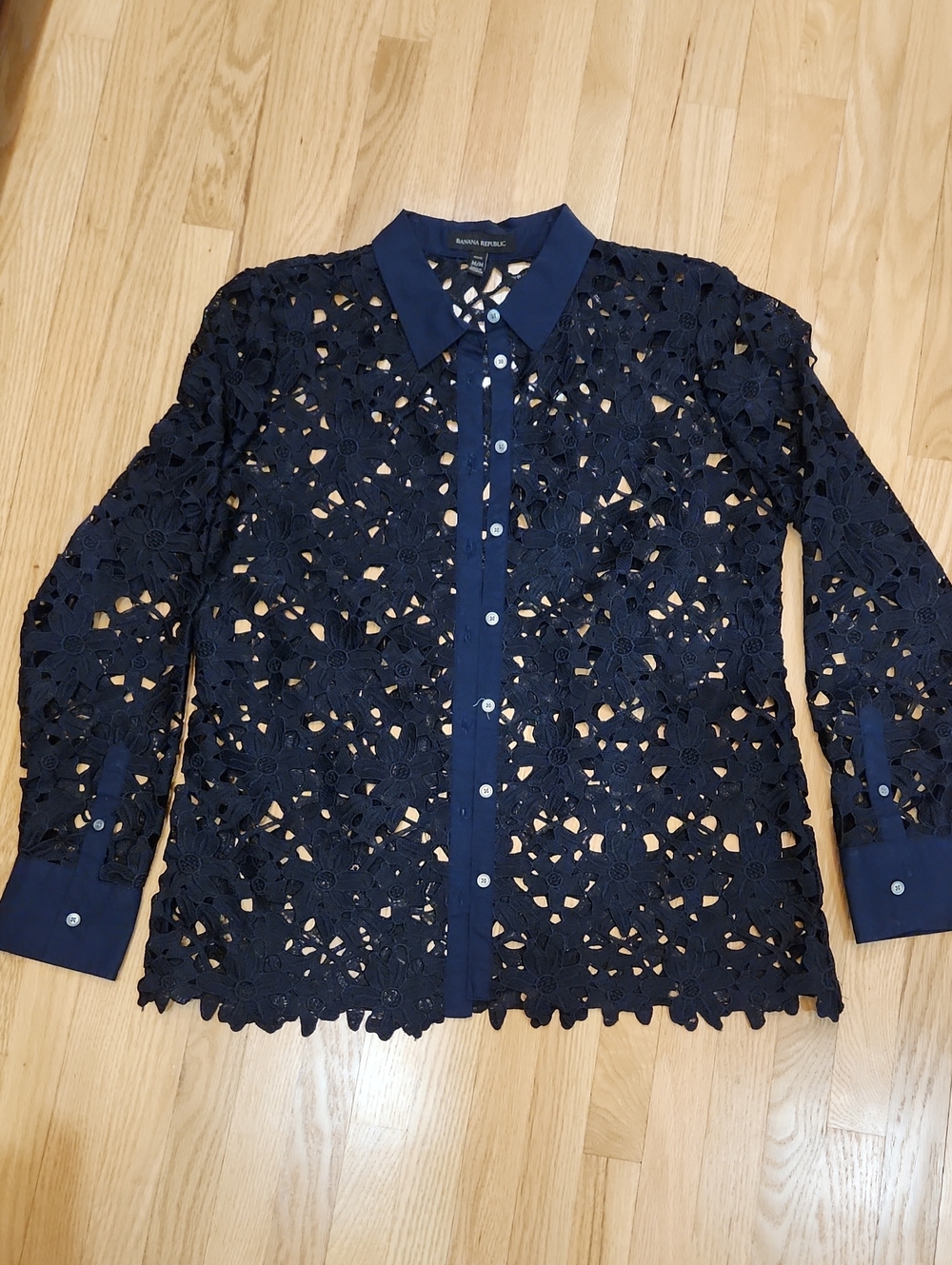 Banana Republic Navy Crochet Button-Down Blouse